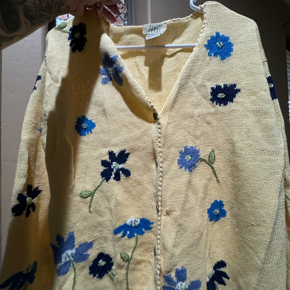 Floral Embroidered Yellow Sweater